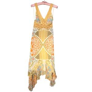 Nicole Miller Collection Art Deco Print Crochet Silk Dress 4